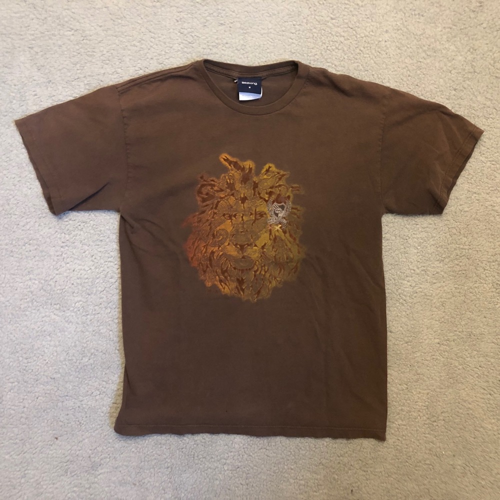 Billabong Mens Brown Graphic T-Shirt‎ Lion Paisley Print Short Sleeve Size M